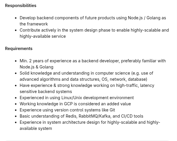 LinkedIn job post example
